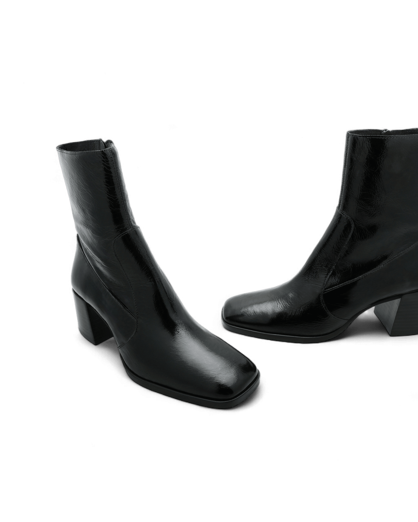 Bottines à talons et bouts carrés noires vernis Heidi Adige