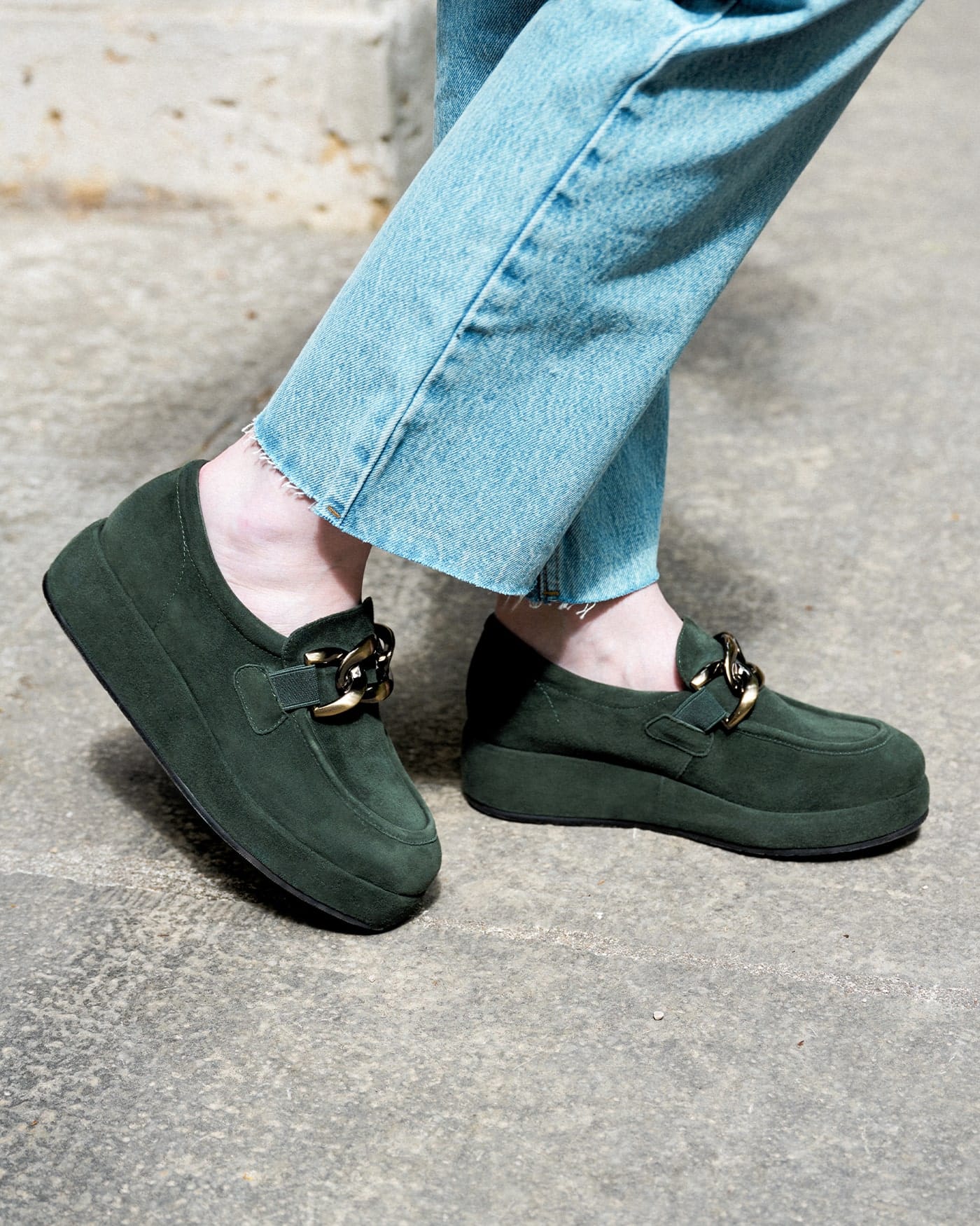 mocassin plateforme femme vert pin neuf